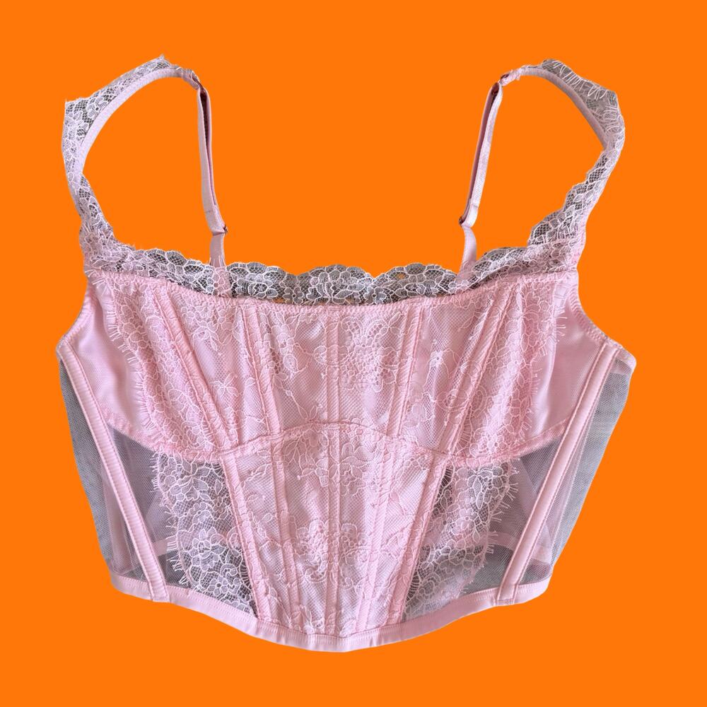 Victoria's Secret Pink Lace Bustier Corset Top NWT Medium Fairy Coquette
